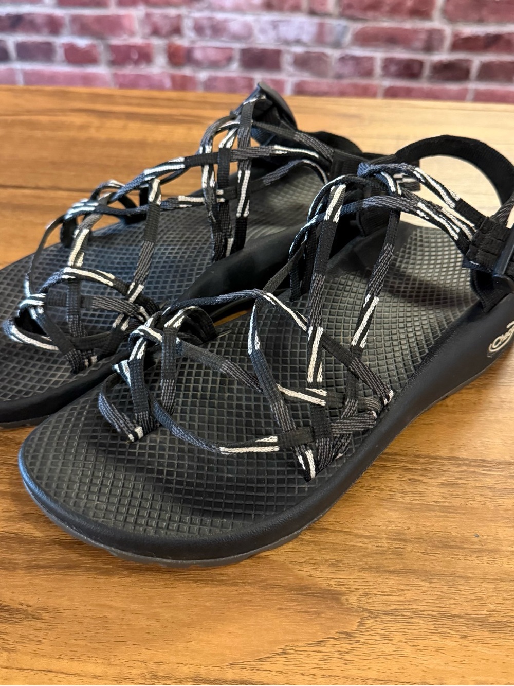 Chaco Women’s Black Strappy Rope Sandals with White Accents